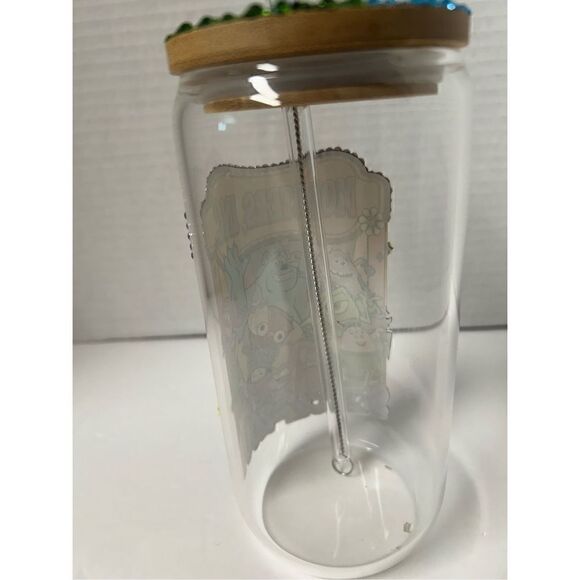 Monsters beer can shaped glass cup with straw topper - Picture 4 of 6